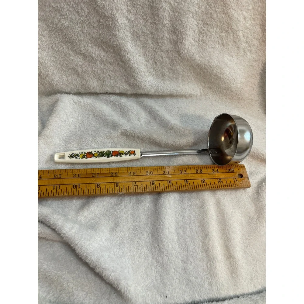 Vintage Ekco Soup Ladle Fruit Vegetable Pattern Chromium Plated Made in USA 11